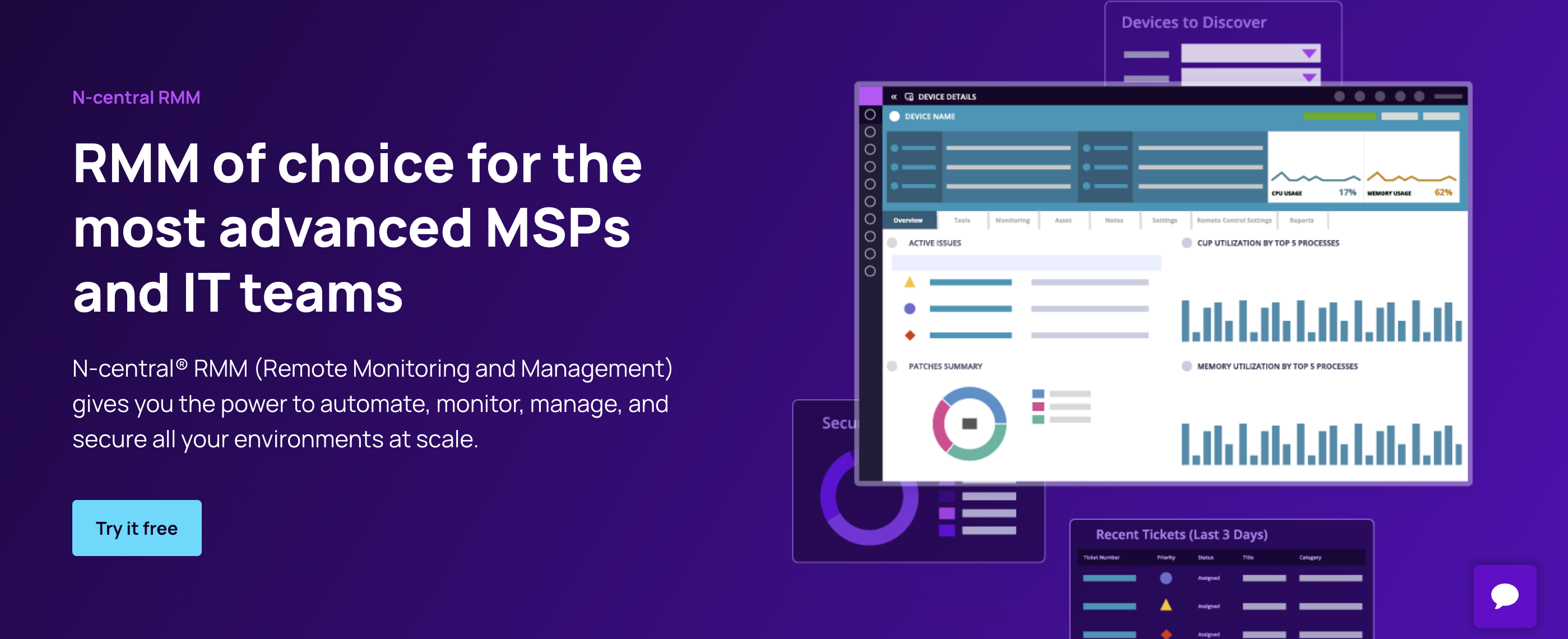 Remote monitoring and management via N-central